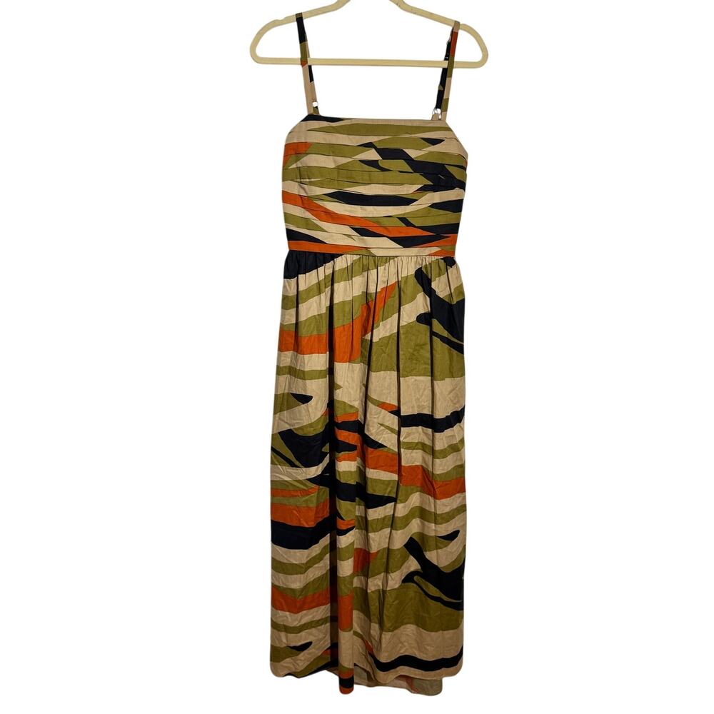 Sam And Jess Sleeveless Abstract Maxi Dress Women L Green Tan Wedding Guest Boho